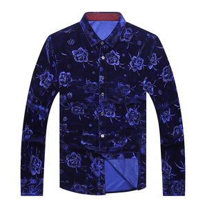 100% coton or <span class=keywords><strong>velours</strong></span> imprimé <span class=keywords><strong>chemise</strong></span> ample décontracté hommes chemises à manches longues sans repassage grande taille vêtements pour hommes - Product Image 3