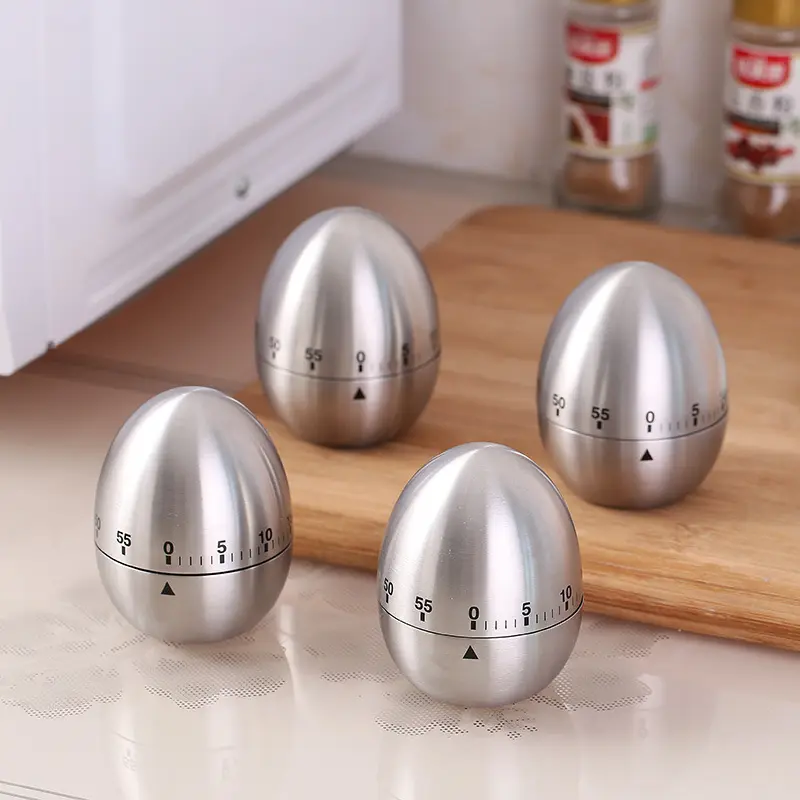 Egg Kitchen Timer Stainless Steel Metal Mechanical Cooking Timer 60 Minute silver for Kids Cooking Tools