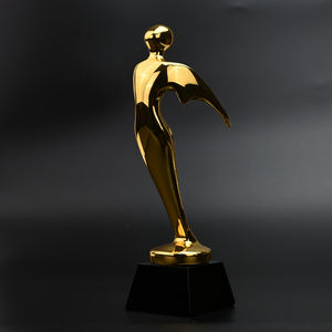 Company Celebration Gold Flying Man Mujer Figura de metal Estatuilla con base de cristal negro Trofeo conmemorativo Premios con alas - Product Image 1