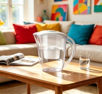 Carafe filtrante à eau transparente portable et légère avec filtre à charbon actif, capacité de 2,6 L pour usage domestique, réduit le chlore