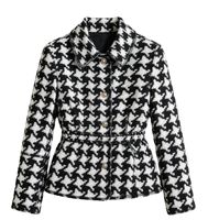 Tissu en laine mélangée pied-de-poule noir et blanc 460 GSM, matériau tissé lourd pour manteaux, blazers, vestes et jupes pour femmes