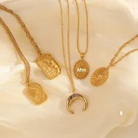 Collar con Colgante de la Serie Luna de Moda RH, Alta Calidad, Chapado en Oro de 18K que No se Destiñe, Cadena de Acero Inoxidable para Clavícula, Joyería de Moda