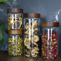 Noyer d'acacia personnalisé 180ml 300ml 1000ml boîtes en verre hermétiques de qualité alimentaire pour le stockage de la cuisine bocal en verre borosilicate couvercle en bois