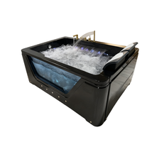 Baignoire Jacuzzi autoportante moderne en acrylique blanc rectangulaire pour 2-3 personnes avec hydromassage, jets d'eau et drain intégré