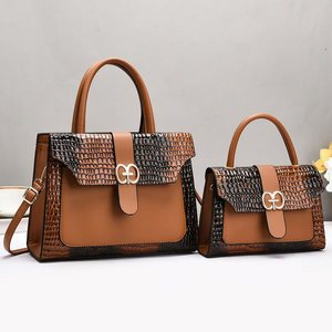 Conjunto de Bolsos de Dos Piezas para Madre e Hija An Ru Shi, Textura de Cocodrilo Negro, Bolso Bandolera de Hombro, Tamaño Mediano, Uso Diario - Product Image 3
