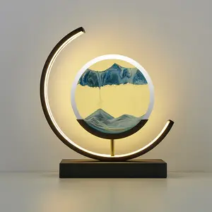 Maan Vorm Quicksand Bureaulamp Met Afstandsbediening 3D Natuurlijke Landschap Vloeiende Zand Foto Moving Zandloper Tafellamp