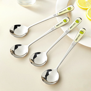 HeDouC Stainless Steel Spoon Set 304 Round Cartoon Portable Camping Utensil - Product Image 1
