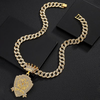 PD3007 Bouclier Couronne Pendentifs Vintage Chaîne Cubaine Colliers Pingentes de coroa de escudo com colares de corrente cubana