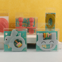 Boîte transparente personnalisée en PET pour emballer les jouets de dentition à mâcher en silicone pour bébé avec carte de remerciement