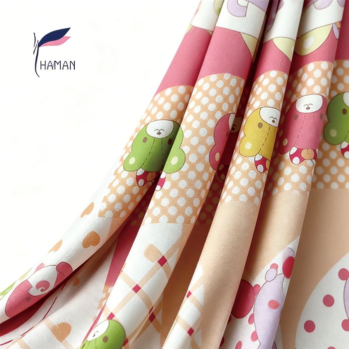100% Viscose Eco-friendly Printed Fabric 110GSM 55/56" Soft Breathable Cartoon Woven for Girls Dress