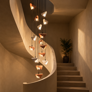 Lustre en céramique artistique personnalisé, forme géométrique conique, pour escalier, villa, hall d'entrée, prix d'usine en gros - Product Image 1