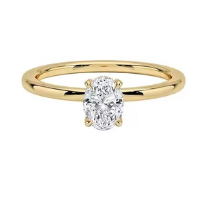 แหวนหมั้นทอง18K แท้สำหรับผู้หญิงแหวนแต่งงานเพชรเม็ดเดี่ยวทรงวงรีตัด VVS Halo Moissanite - Product Image 1