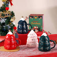 Mug en céramique de luxe léger grande capacité, forme originale sapin de Noël, avec bâtonnet mélangeur, emballage personnalisé festif, cadeau imprimé