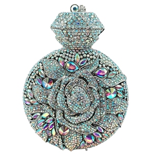 Women Elegant Floral Perfume Bottle Crystal Evening <b>Bag</b> Dazzling Gemstone Rhinestones <b>Clutch</b> Purse for Garden Party Festival - Product Image 2
