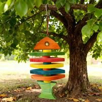 Jouets à mâcher pour perroquets de taille moyenne à petite, durables, fabriqués en Chine, en forme de poisson, blocs en bois avec longue corde pour divertissement et soulagement du stress du bec