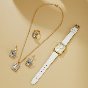 LP10 Set di Orologi Quadrati da Donna Più Popolari, Set Regalo di Orologi di Lusso in Pelle con Anello, Collana, Orecchini e <span class=keywords><strong>Bracciale</strong></span> - Product Image 4