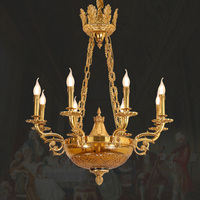 Lustre décoratif de bougie de salon de chambre à coucher de suspension en laiton antique de villa d'hôtel de luxe européen