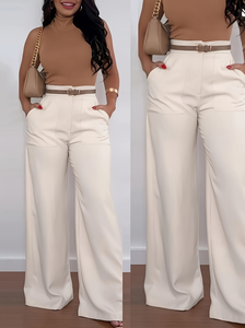 Pantaloni da Completo <span class=keywords><strong>a</strong></span> <span class=keywords><strong>Gamba</strong></span> <span class=keywords><strong>Larga</strong></span> Casual in Tinta Unita Taglie Forti per Donne Europee e Americane - Product Image 2