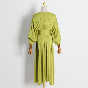 Nouveauté robe décontractée à manches longues à prix d'usine pour femmes, robe longue plissée <span class=keywords><strong>Falbala</strong></span> mince, vêtements pour femmes - Product Image 3