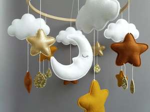 Mobile musical pour bébé en feutre bohème en <span class=keywords><strong>terre</strong></span> <span class=keywords><strong>cuite</strong></span> avec étoile dorée et lune, couleur orange brûlé, pour chambre de bébé unisexe - Product Image 4