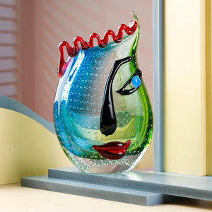 <span class=keywords><strong>Vaso</strong></span> a Forma di Volto in Vetro Artistico di Murano Verde Fatto a Mano di Grande Successo in Stile Moderno - Product Image 2