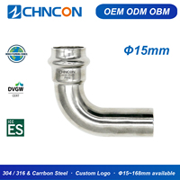 Raccords de tuyauterie à double pression CHNCON en acier inoxydable 304 316L, coude à 90° de 15 mm, profil DVGW pour l'alimentation en eau domestique