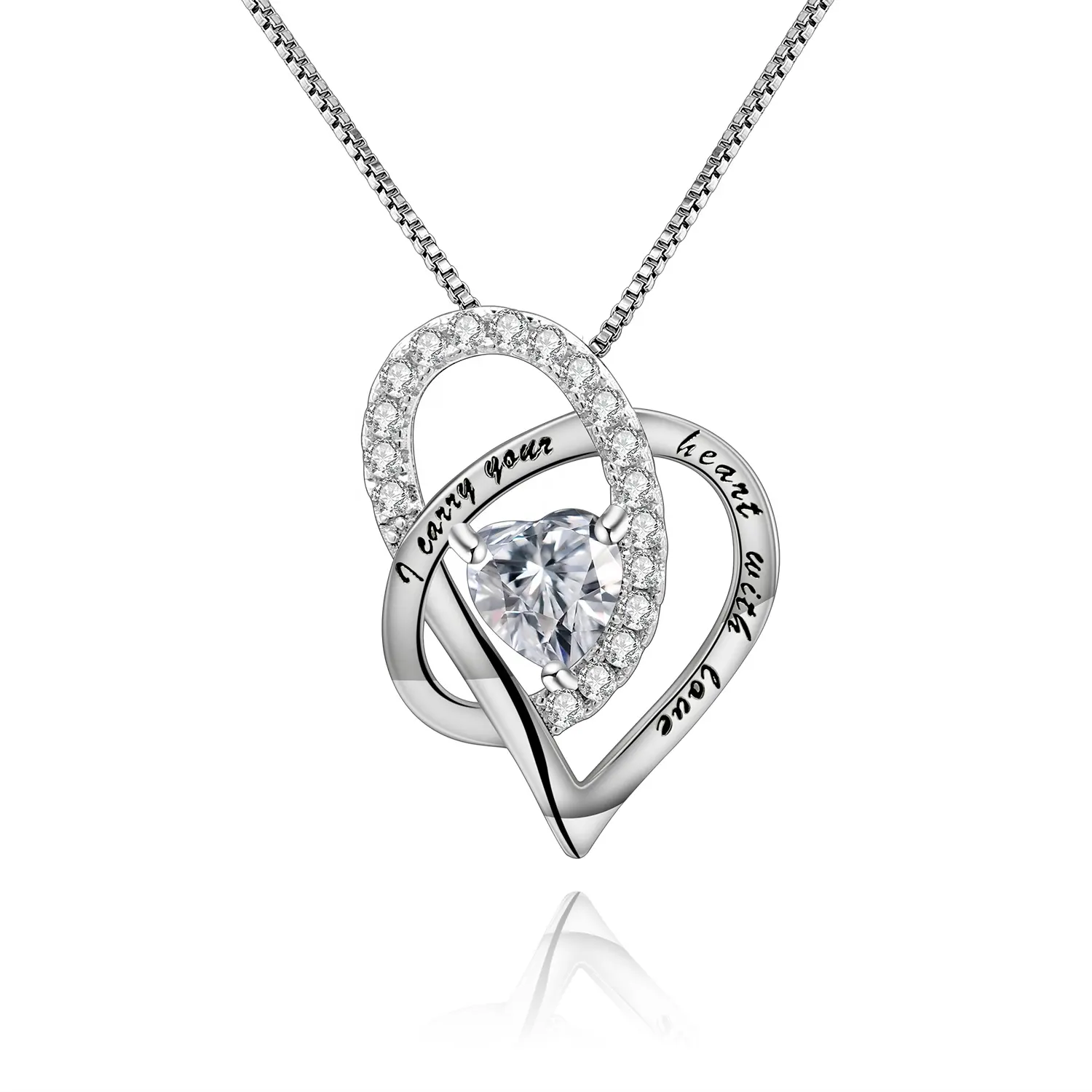 C8961 Minimalist Necklace Pendant 925 Sterling Silver Feminine Twining Heart CZ Diamond Necklace Gift Engrave Name Necklace