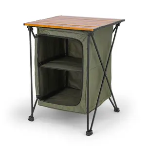 Outdoor Camping Cabinet Cupboard Kitchen Station For Party Picnics - Folding Cooking Table With Storage Organiser