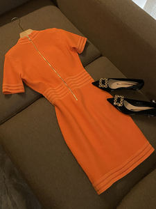 Robe <span class=keywords><strong>Mini</strong></span> Orange Femme Chic Découpe Sexy Col en V Profond Manches Courtes Unie pour Bureau - Product Image 2