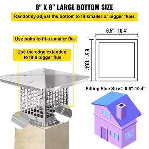 Tapa de chimenea de acero inoxidable de 8 \ "X 8 \" Tornillos de supresor de chispas de Metal ajustable Cubierta de malla para chimenea Chimeneas - Product Image 3