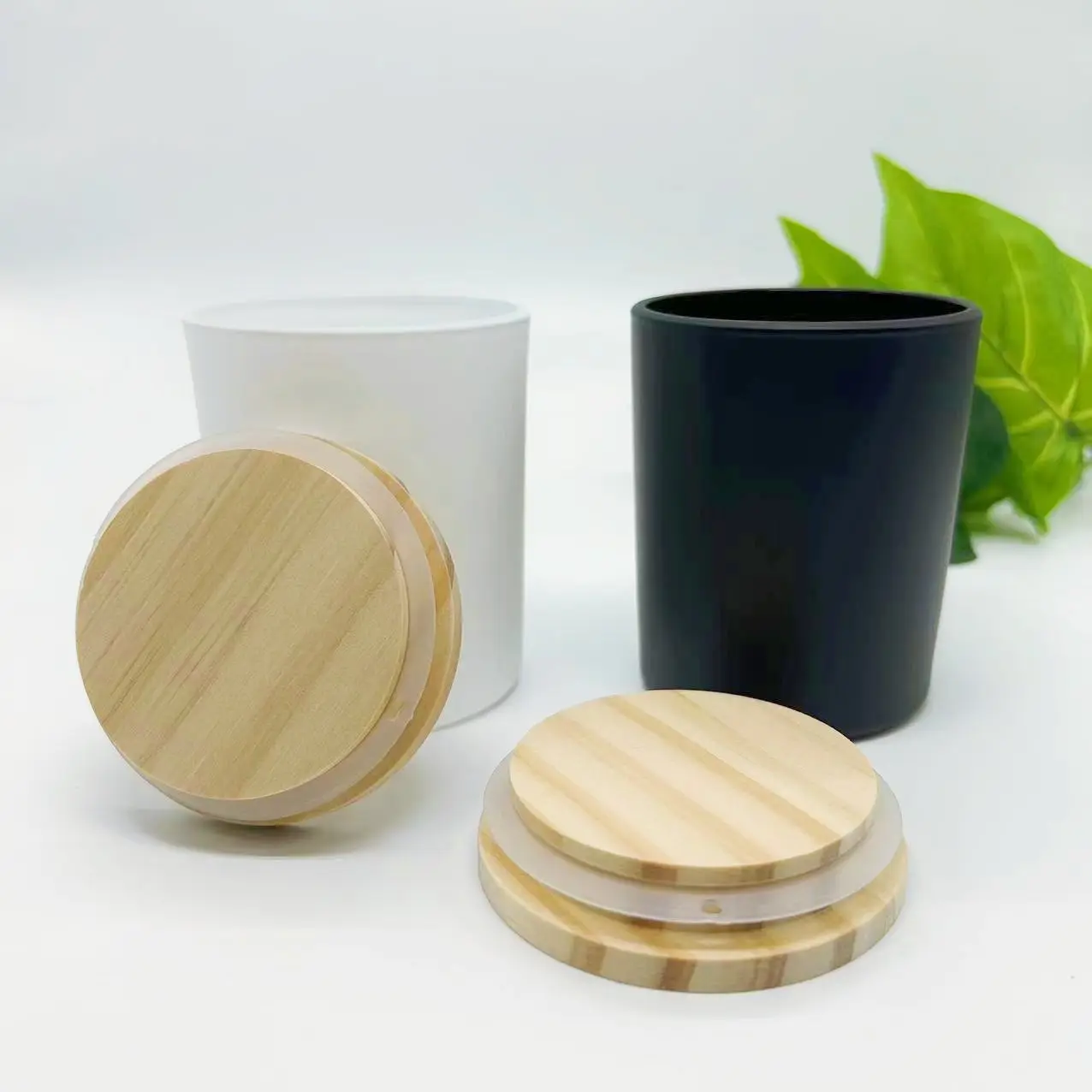 Barra de vidro personalizada 4oz 8oz 10oz 14oz, jarra de vela de vidro com tampa de bambu de madeira para presentes de decoração