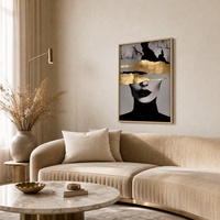 Impression sur toile encadrée abstraite visage de femme noir, or, gris, or mat, art mural d'accentuation pour salon, chambre, appartement