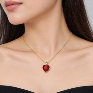 Collier en zircon en forme de cœur, acier inoxydable, plaqué or 14 carats sous vide, pendentif facetté rouge, bleu, vert, violet - Product Image 5