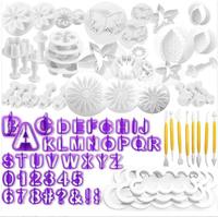 Lot de moules de cuisson en silicone et plastique pour pâtisseries - Emporte-pièces à piston pour fondant, outils à gâteaux, moules à biscuits DIY