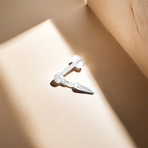 2024 New Single 925 Sterling Silver Cone Pendant Zircon Flat Back <b>Helix</b> Piercing <b>Stud</b> <b>Earrings</b> - Product Image 5