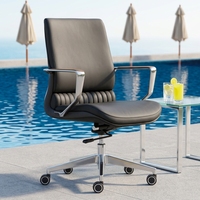Chaise de bureau de direction ergonomique de luxe moderne en cuir véritable à dossier haut, avec cadre en aluminium et siège pivotant