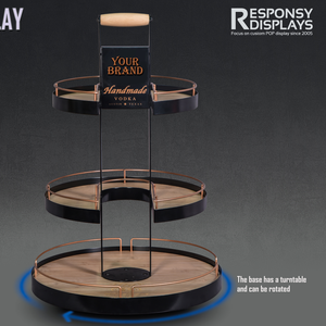 Présentoir à vin rond en métal et bois de qualité supérieure - Product Image 4