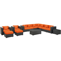 9-Sitzer L-förmige große modulare Gartenmöbel Set Terrasse Rattan Sofa
