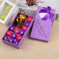 Vente en gros de roses artificielles dorées pour mariage, Saint-Valentin, savon pour les mains, fleurs, boîte cadeau