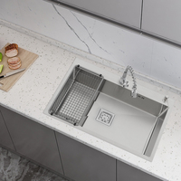 Nouvelle Tendance Éviers de Cuisine YINGTAO à Cuve Unique en Acier Inoxydable 304 Poli Contemporain, Deux Trous, Sous-Montage, Fait Main, Nano, Garantie 5 Ans