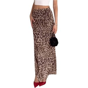 FOXA Jupe longue léopard pour femme, taille haute, en maille froncée, droite, pour les vacances d'été, les sorties nocturnes - Product Image 1