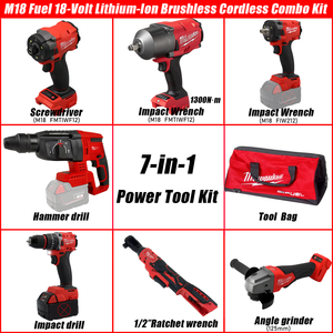 <span class=keywords><strong>7</strong></span>-in-1 18V Lithium-Ionen Akku-Kombiset, Bürstenlos, mit Schlagschrauber, Bohrmaschine, Bohrhammer, Schleifmaschine, Schraubendreher, Ratsche (<span class=keywords><strong>7</strong></span>-teiliges Werkzeugset) - Product Image 3