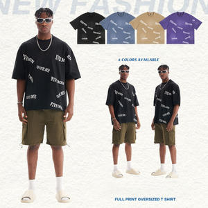 เสื้อยืดผู้ชายพิมพ์ลายโลโก้ตามสั่งขายส่ง - ผ้าฝ้ายทอ 100% หนัก 250GSM ทรงโอเวอร์ไซส์ - Product Image 1