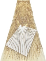 Tissu en dentelle brodée de sequins et de perles florales rouges de luxe avec perles lourdes, 5 yards