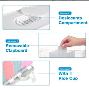 Distributeur de riz, perle parfumée à 4 grilles, organisation murale de cuisine pour le stockage des aliments secs, récipient à riz avec tasses à mesurer - Product Image 6