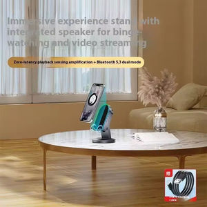 Trending New Portable Desktop Bracket Adjustable Foldable Phone <b>Stand</b> with Audio Wireless Speaker for Bed & Desk Use - Product Image 4