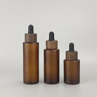 Flacon compte-gouttes en verre 30 ml 50 ml 60 ml Flacon en verre ambré givré et noir mat Flacon compte-gouttes pour sérum Flacon cosmétique avec bouchon en bois