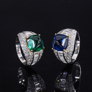 <span class=keywords><strong>Bague</strong></span> incrustée en argent S925 pour femme, nouvelle tendance, couleur zircon 5A, trésor émeraude, bleu - Product Image 5