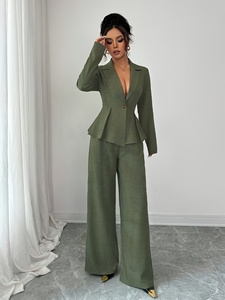 Elegante Completo da Lavoro Autunno-Inverno Stile Europeo-Americano, <span class=keywords><strong>Giacca</strong></span> Blazer a Maniche Lunghe <span class=keywords><strong>e</strong></span> Pantaloni a Gamba Larga - Product Image 3