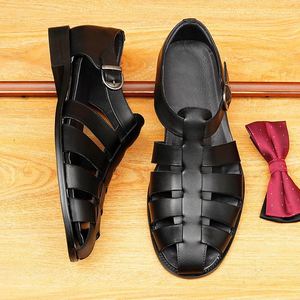 Men's Summer Casual Flat Sandals Fashion High Quality Breathable Genuine Leather Sandals Outdoor Walking Sandals - Product Image 1